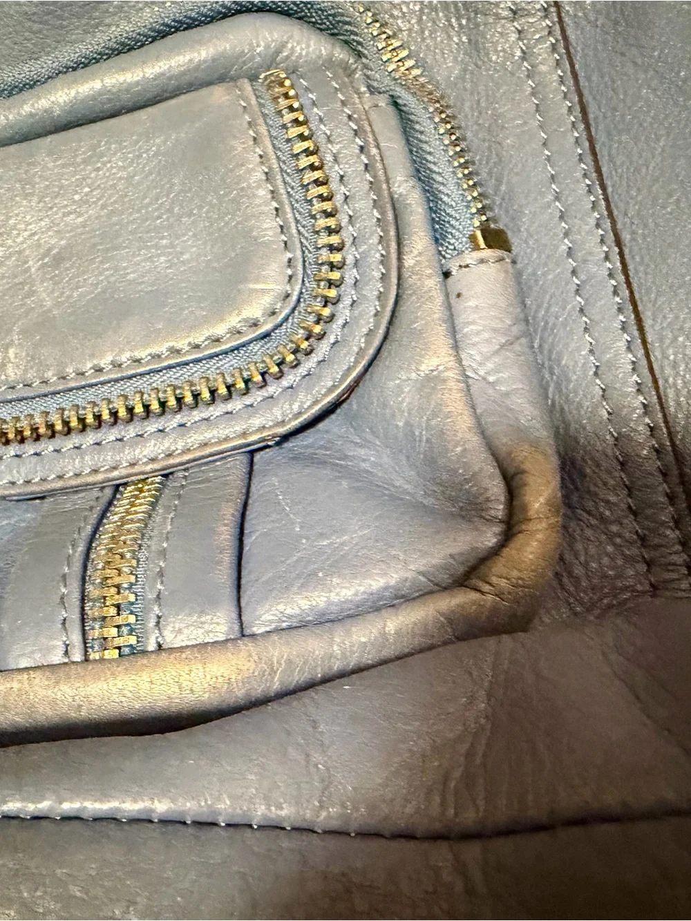 b. makowsky Blue Leather Hobo with Gold Hardware